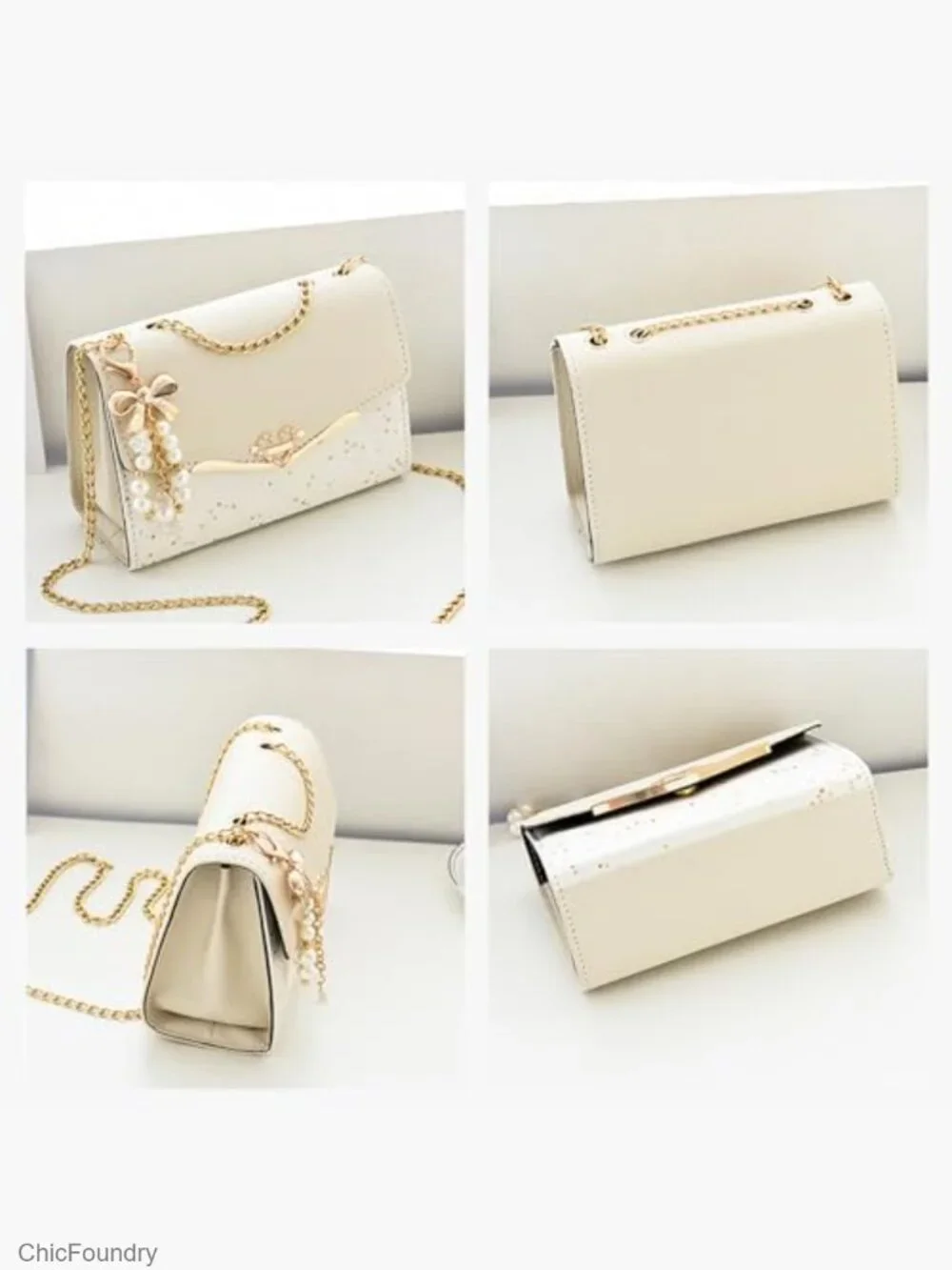 PU Leather Hobo Bag with Sequin Crossbody & Chain Strap